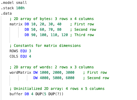TASM 2D array declarations