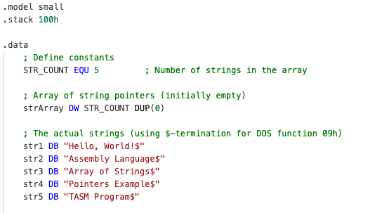 String array data declarations