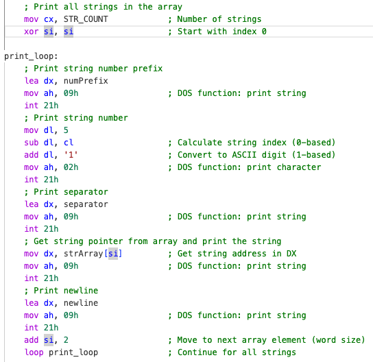 String array print loop