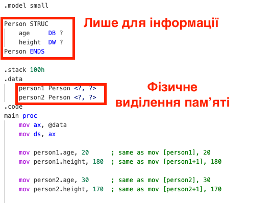 Annotated struct code